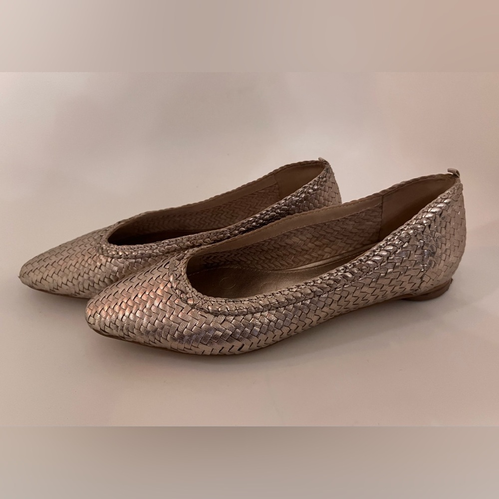 Boden Gold Woven Leather Flats 38 - Picture 4 of 11